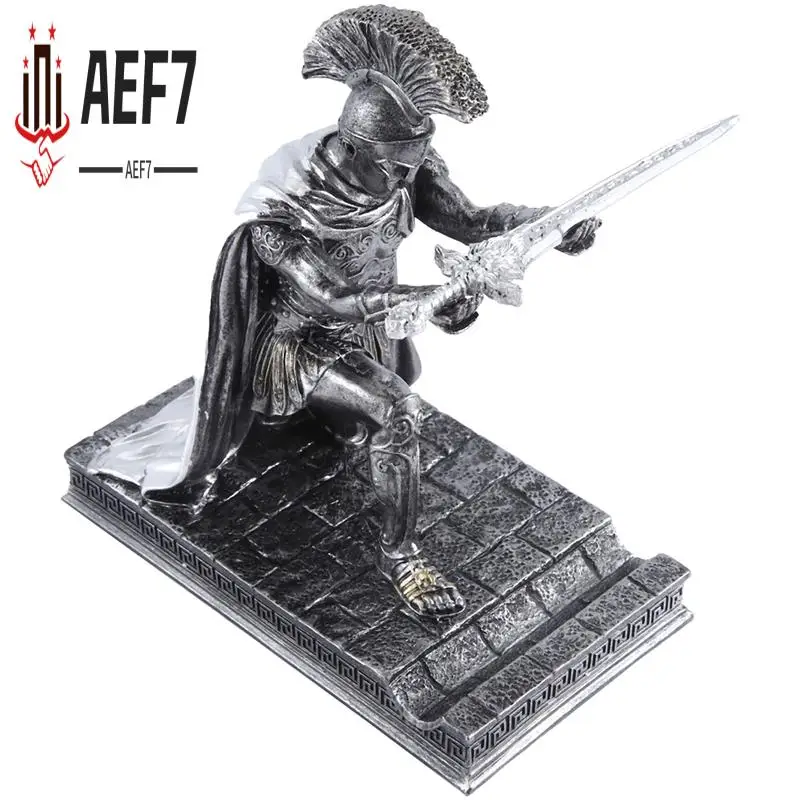 

AEF7-Knight Pen Holder With Helmet Statue Pen Holder Armor Roman Knight With Magnetic Pen Holder Phone Stand Iron Durable Iron C