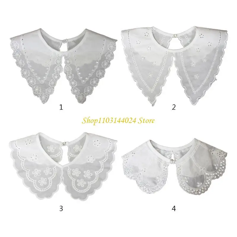 N5KE 1 Piece Fashionable Women Fake Detachable Shirt Embroidered Decorative Collar False Blouse Top Women Clothes Accessories