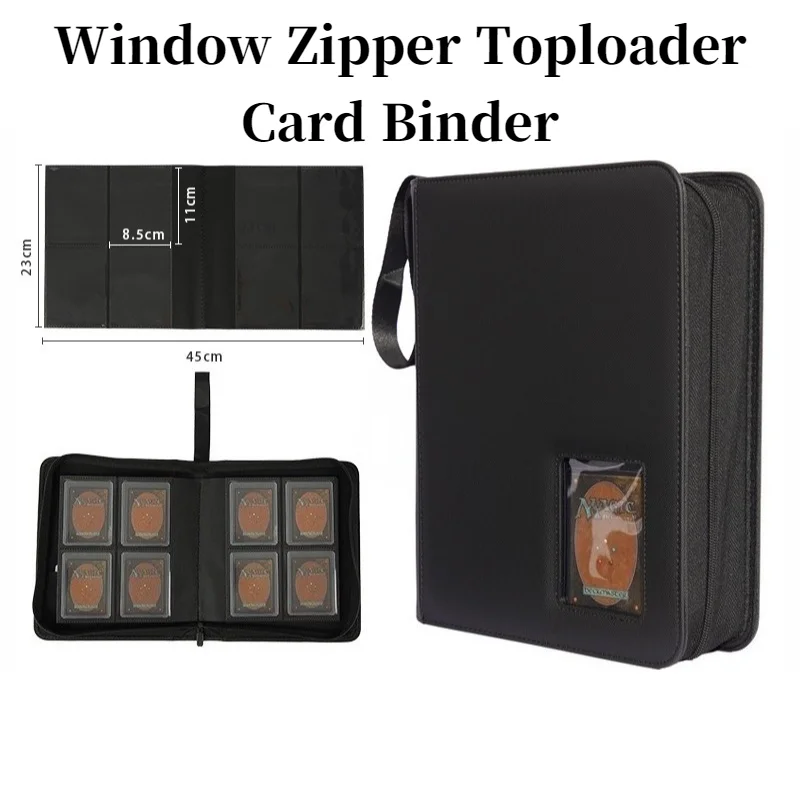 PU Leather 35PT Toploader Zipper Card Window Hollow Binder Album 4 Pocket Acid Free for Pokemon Sports Trading Cards Holder