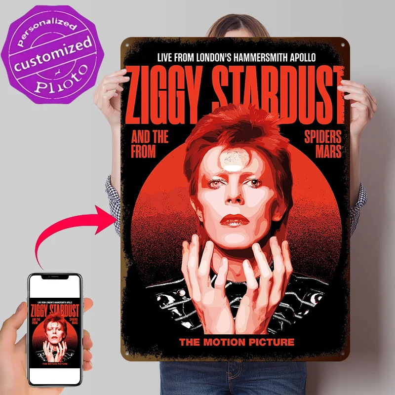 David Bowie Ziggy Stardust 3D Texture Metal Poster Customized Wall Art Tin Sign Gift for Mancave Luxury Decoration Home Man Cave