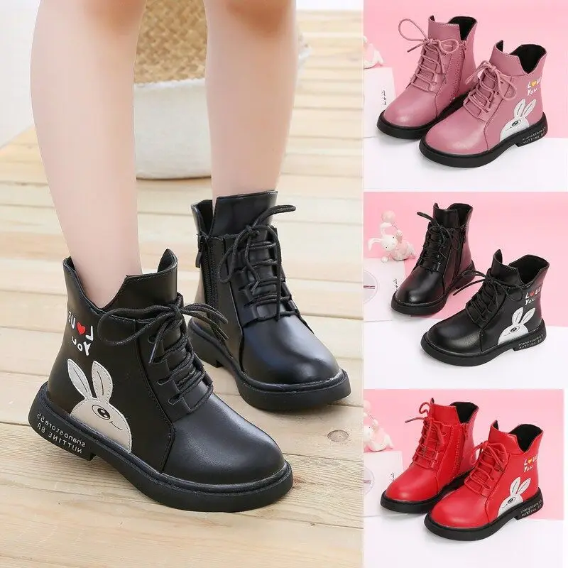 

2022 Autumn Winter Children Boots Girls Leather Boots Plush Fashion Non-slip Warm Casual New Korean Princess Girls Boots 5-12y