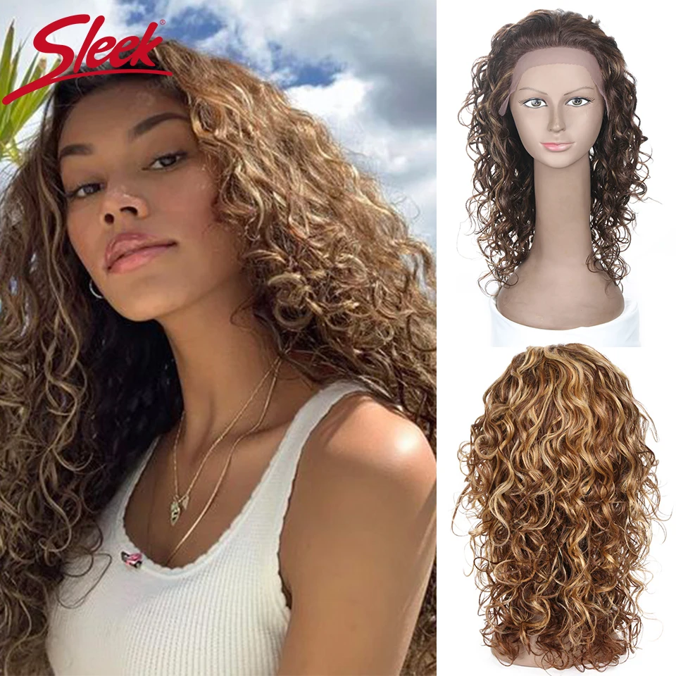 Sleek Curly Human Hair Wig For Women 13X3 Blonde Highlight Lace Front Wig 24 Inch Long Deep Wave Brazilian Hair Wigs Real Wigs