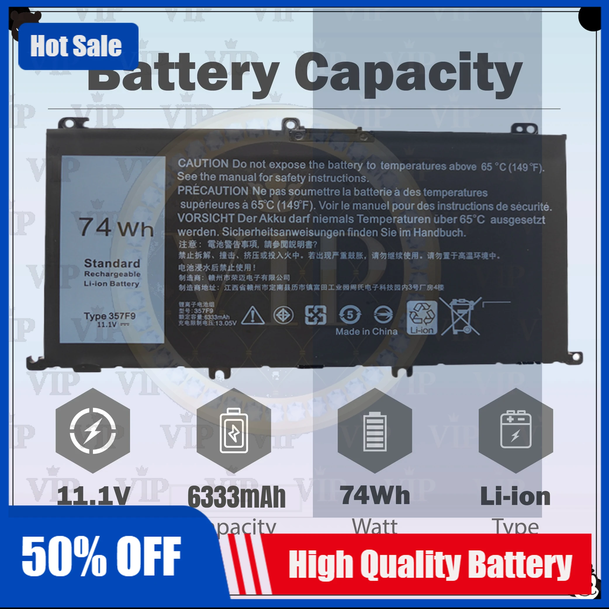 

New 11.1V 6333mAh 357F9 Laptop Battery Replacement For Dell Inspiron 15 7000 Gaming 15 357F9 7000 7559 7566 7567 7759