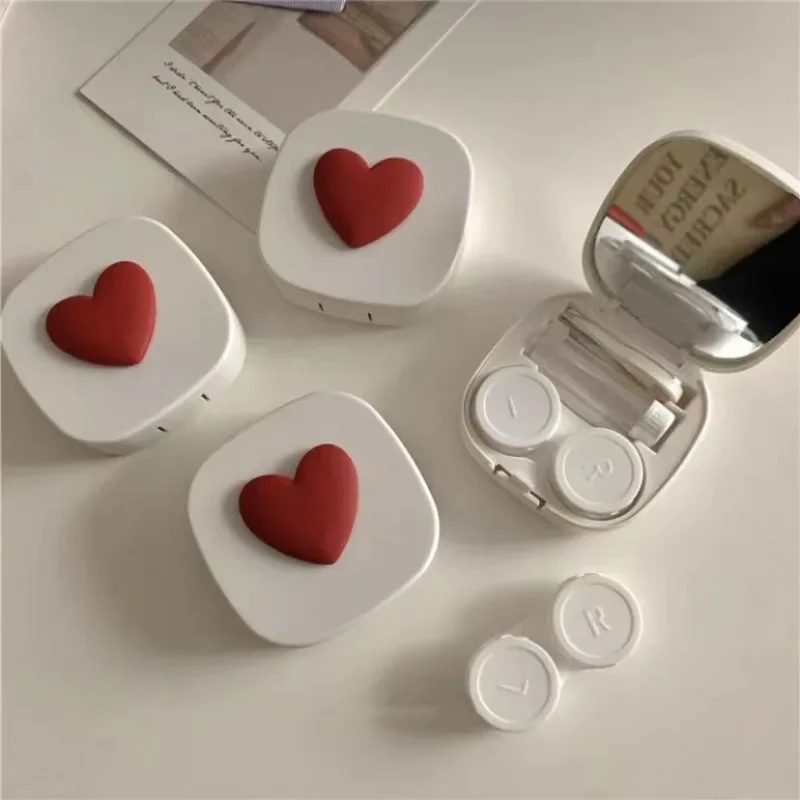 Purple Heart Contact Lens Case Box With Mirror Mini Lovely Eyes Contact Lens Container Box Travel Kits Women Eyewear Accessories