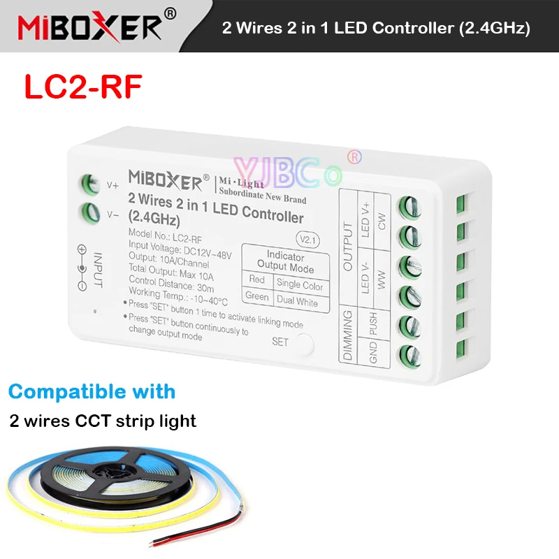 

Miboxer 2,4G двойной белый контроллер светодиодной ленты 2 в 1 монолитный блок диммер для 12 В 24 В постоянного тока 2 провода CCT COB световая лента