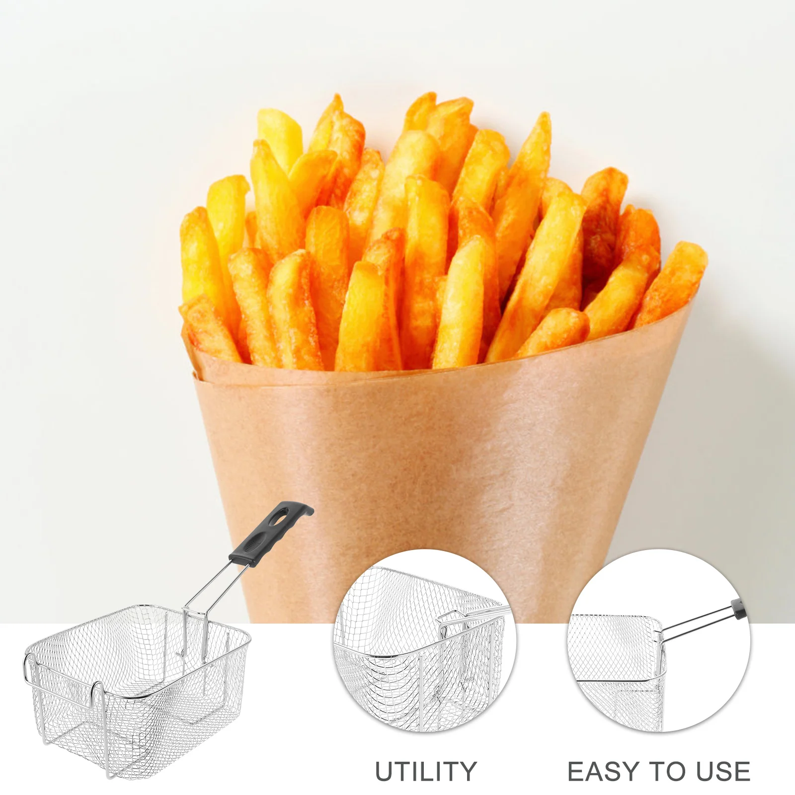 

Stainless Steel Fry Basket Wire Mesh Strainer Removable Handle Large Capacity Deep Frying Tool Fry Basket
