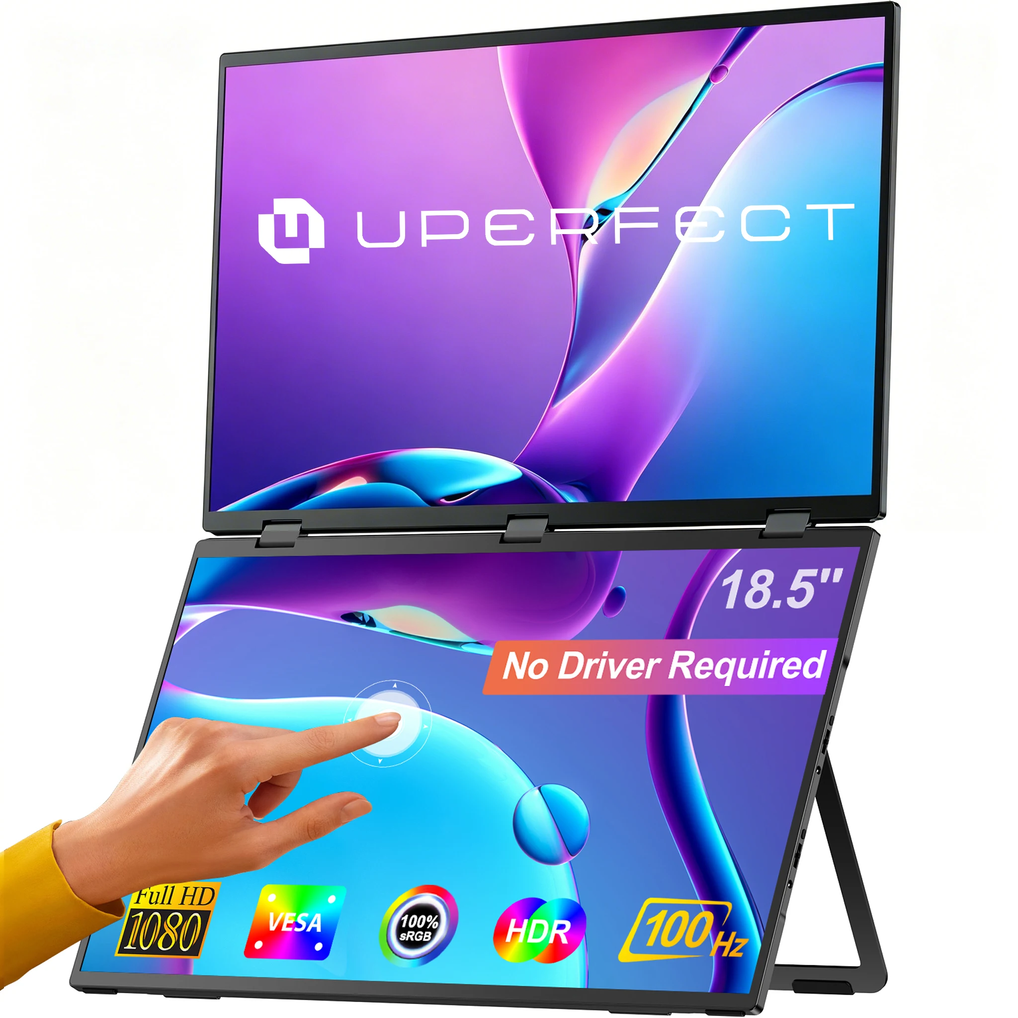 

UPERFECT Delta Max Touch 18.5" 100Hz Stacked Monitor Laptop Touchscreen Folding Dual Mobile Computer Display W/ USB C Mini HDMI