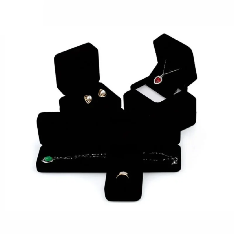 أسود مخملي كامل المدى صندوق مجوهرات حلقة أقراط حامل سوار صندوق قلادة قلادة المنظم صندوق تخزين المجوهرات هدية صندوق #2