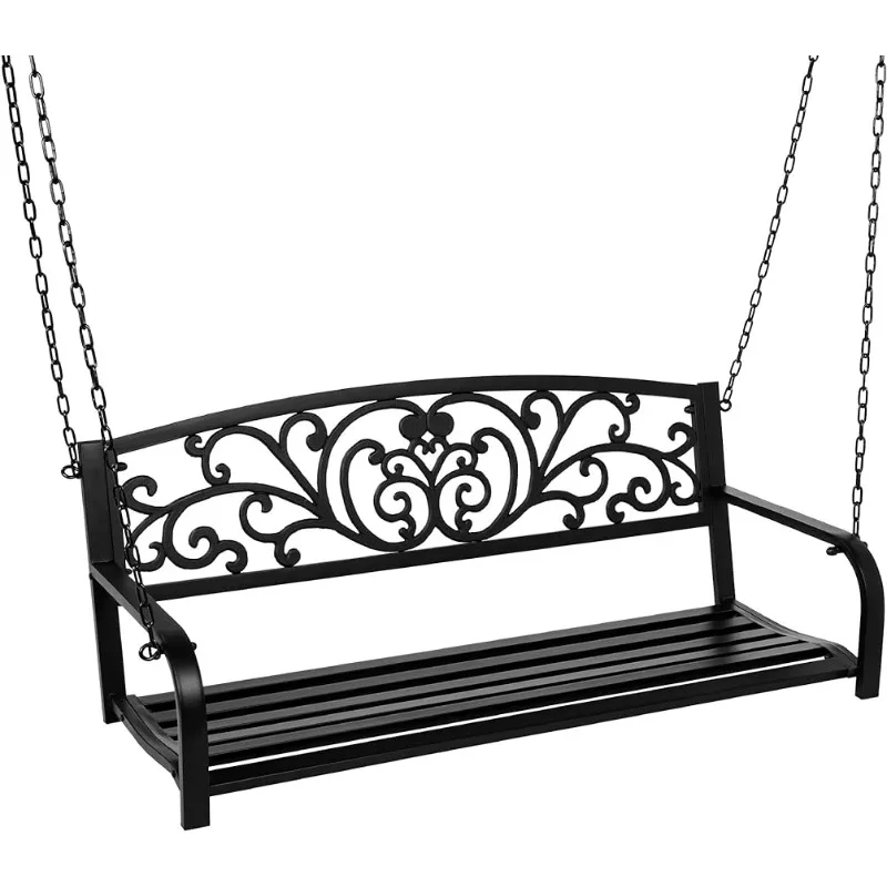 

Best Choice Products 2-Person Metal Outdoor Porch Swing, Hanging Steel Patio Bench for Garden Deck w/Floral Accent, 485lb Weight