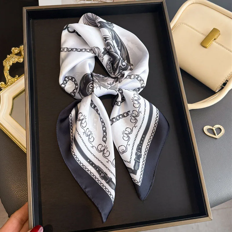 

Роскошный шелковый квадратный платок-шарф для женщин, хиджаб, повязка для волос, шейный платок, женская атласная шаль, лента-повязка на голову, модные женские накидки, бандана