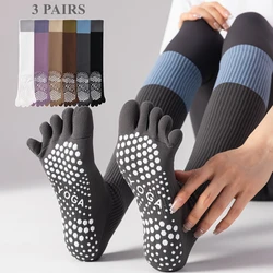 3 Pairs Women Compression Socks with Grip  Non-slip Long Sports Toe Socks Calf Yoga Pilates Five Finger Socks