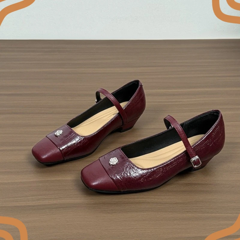 Retro Women's Mary Jane Shoes Classic Square Toe Low Heels for Woman Elegant French Casual Shoes Designer Shoes Zapatos De Mujer