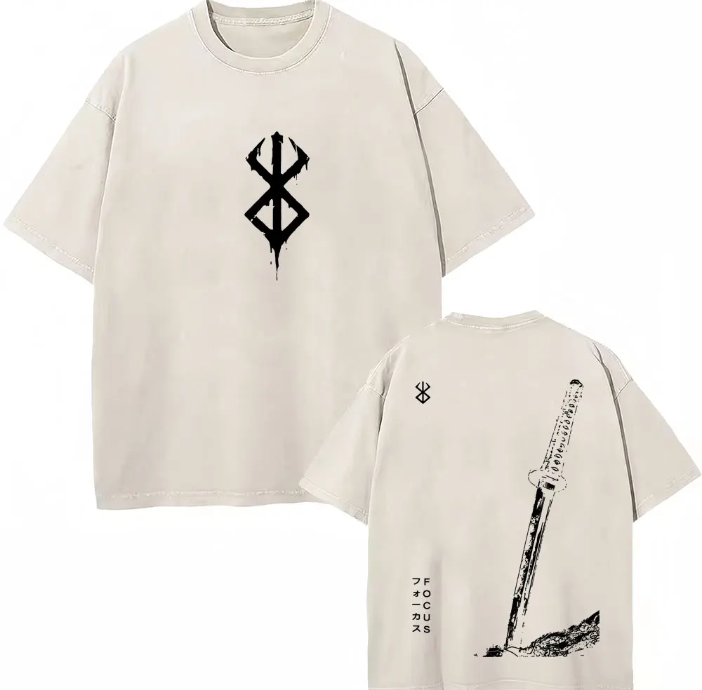 Washed Anime Berserk Guts Classic T-Shirts Manga Gatsu Griffith Zodd Trend T-shirt Men Women Oversized  Cotton Casual Tee Shirt