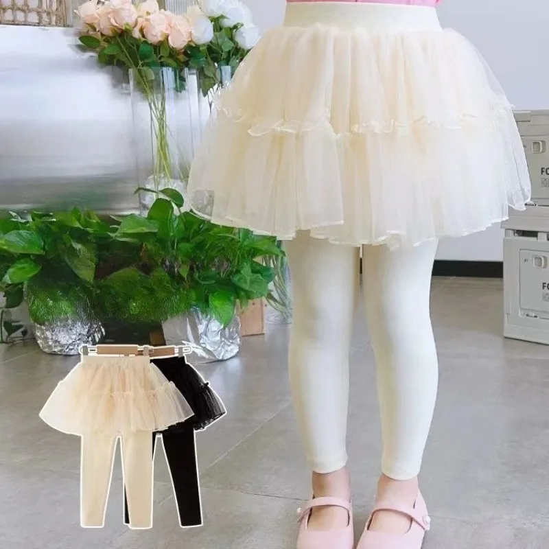 Girls Skirt Leggings Spring Summer Kids Two-piece Illusion White Pull on Shorts Ruffle Bow Decor Skirt
