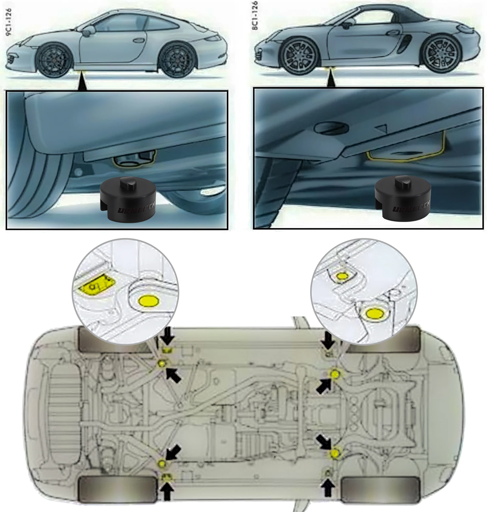 Adattatore per cavalletto per assale auto cuscinetti in gomma dischi di sollevamento per Porsche 911 964 991 993 996 Turbo 997 Cayman Boxster punto