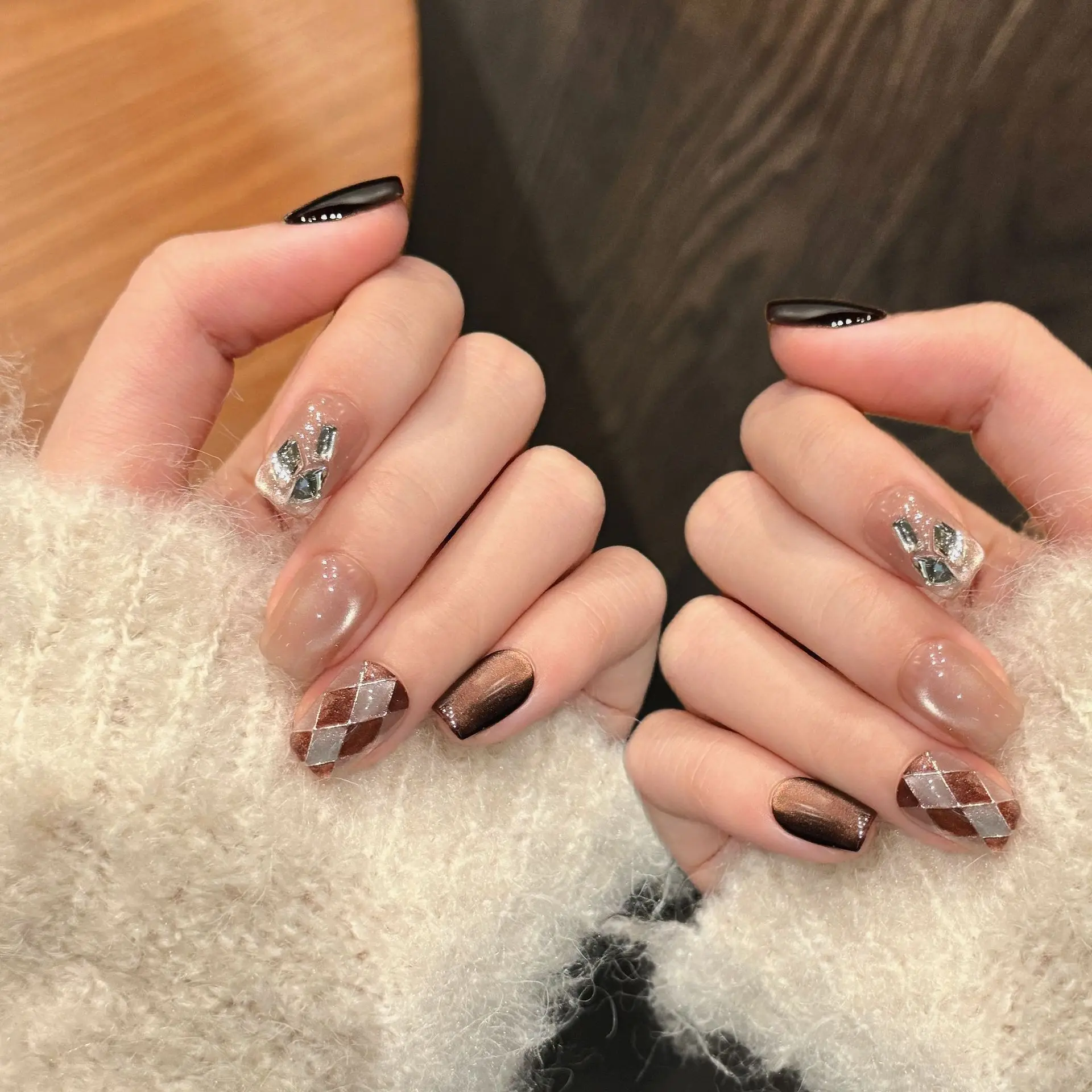 10Pcs Cat Eye Handmade Press on Nails Brown Fake Nails Wearable Stick-on Nails False Nail Uñas Накладные Ногти Faux Ongles 네일팁