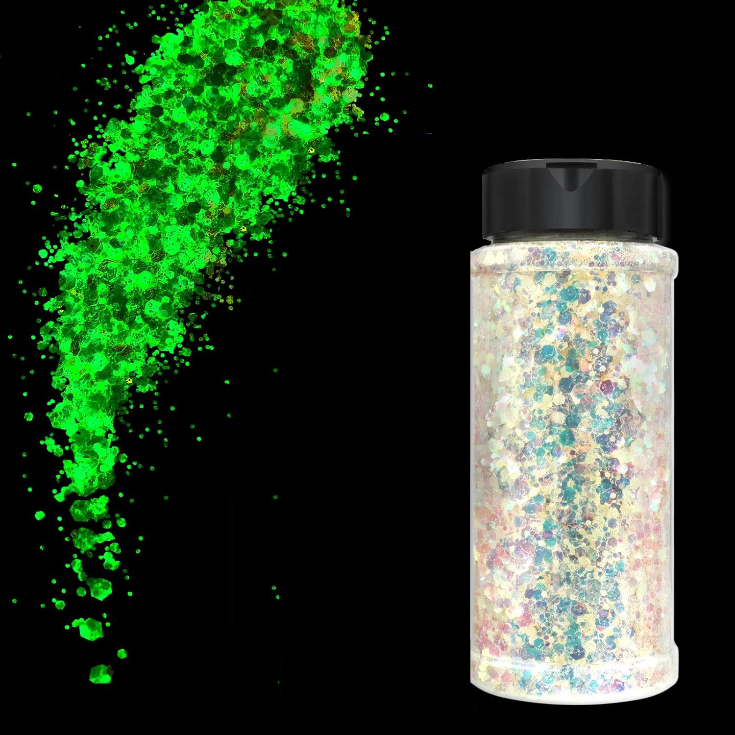 Glow in The Dark Glitter,1.76oz/50g White Luminous Chunky Glitter Mix Fine Powder Flakes Fluorescent Nail Sequins Festival Decor