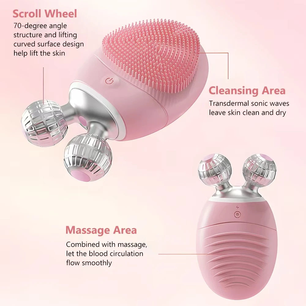 Popular Mini Compact Automatic Sonic Silicone Facial Cleansing Brush Handheld Exfoliating Cleaner
