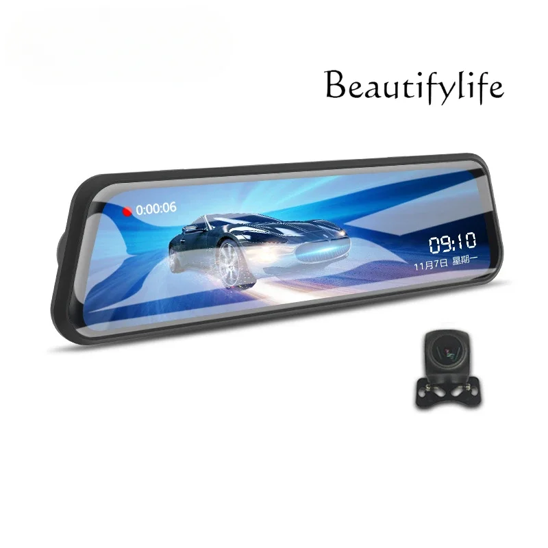 2K high definition rearview mirror driving recorder mobile phone playback dual lens reversing image