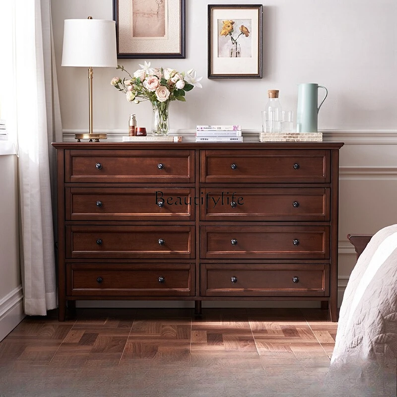 

American retro solid wood eight-bucket cabinet, cherry wood bedroom storage multi-functional wall storage cabinet