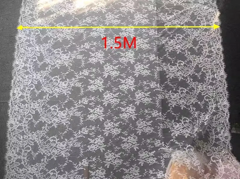 Weiche Wimpern Spitzenstoff, Hochzeitskleid, große Blumen Dekorationszubehör, Weiß, RS24007 – Detail 2