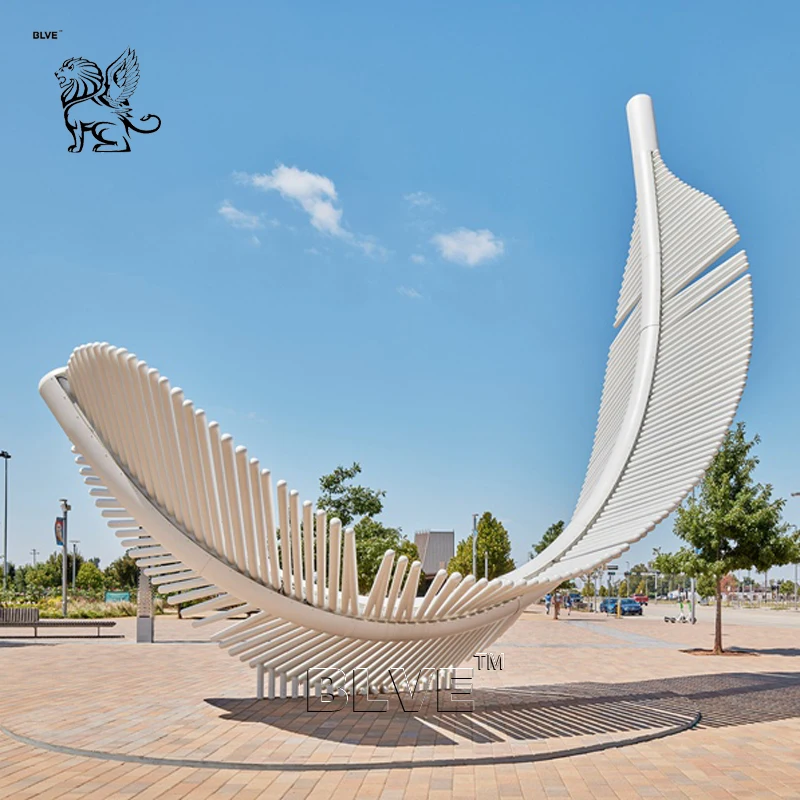 

BLVE Large Outdoor Square Decor Modern Abstract Metal Art White Stainless Steel Feather Sculpture