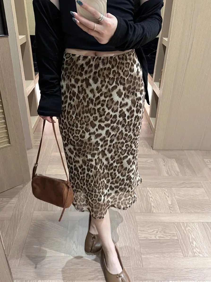 Retro Leopard Print High Waist Hip Skirt Women 2026 Summer New Medium and Long Fishtail Skirt