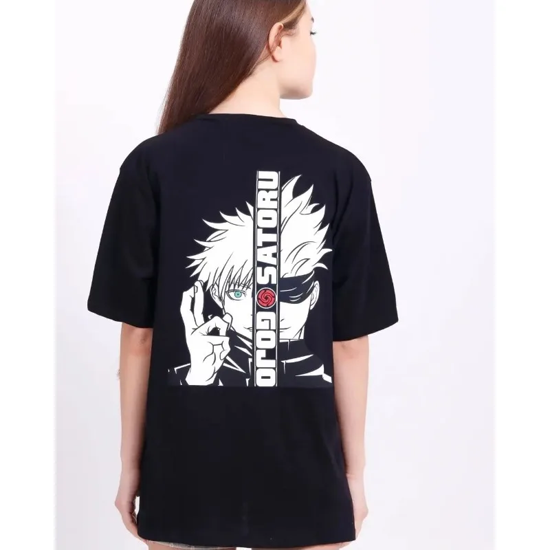 Camiseta holgada de manga corta de algodón pesado con estampado de Jujutsu Kaisen para mujer, Top Gojo Satoru de verano