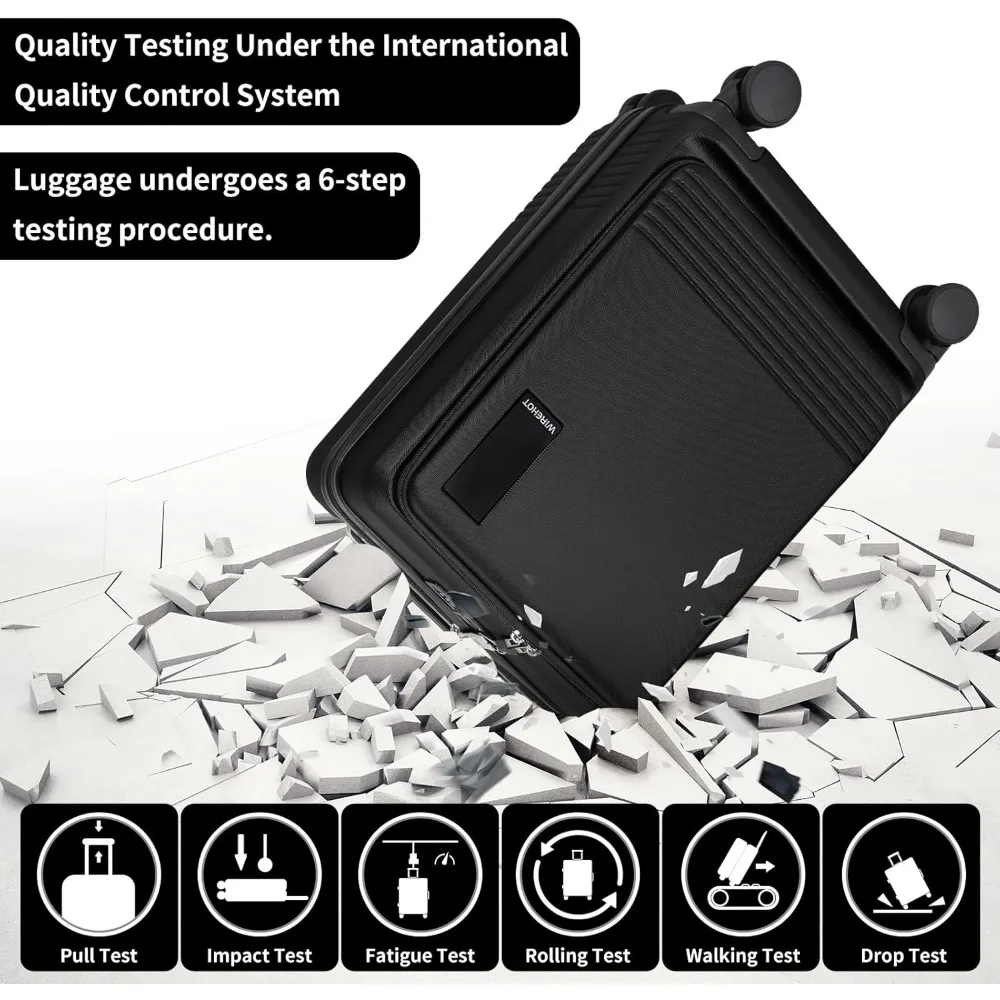 Equipaje de mano abierto frontal de 20 pulgadas con compartimento para computadora portátil, maleta de carcasa dura ABS + PC con ruedas giratorias, cerradura TSA y