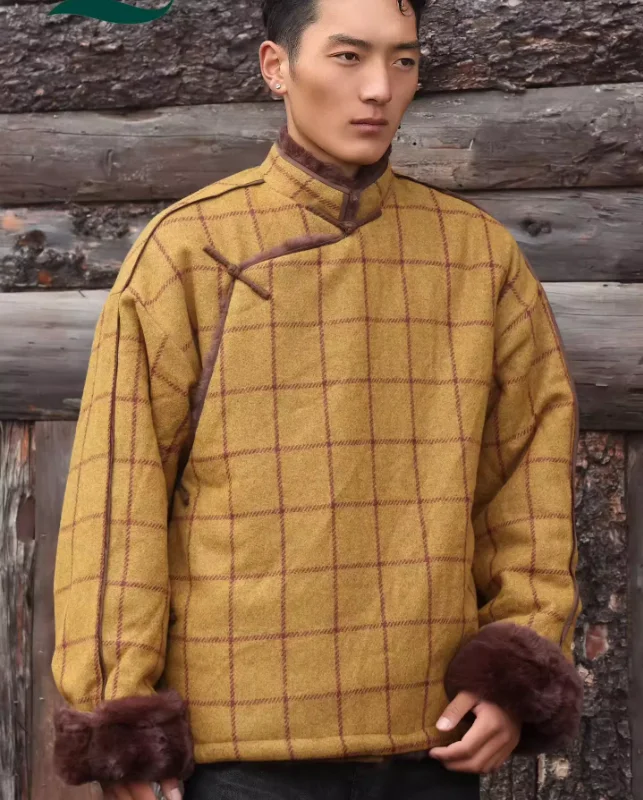 Chinese Xizang Men's Tweed Ethnic Characteristics Warm Coat Loose Xizang Clothes