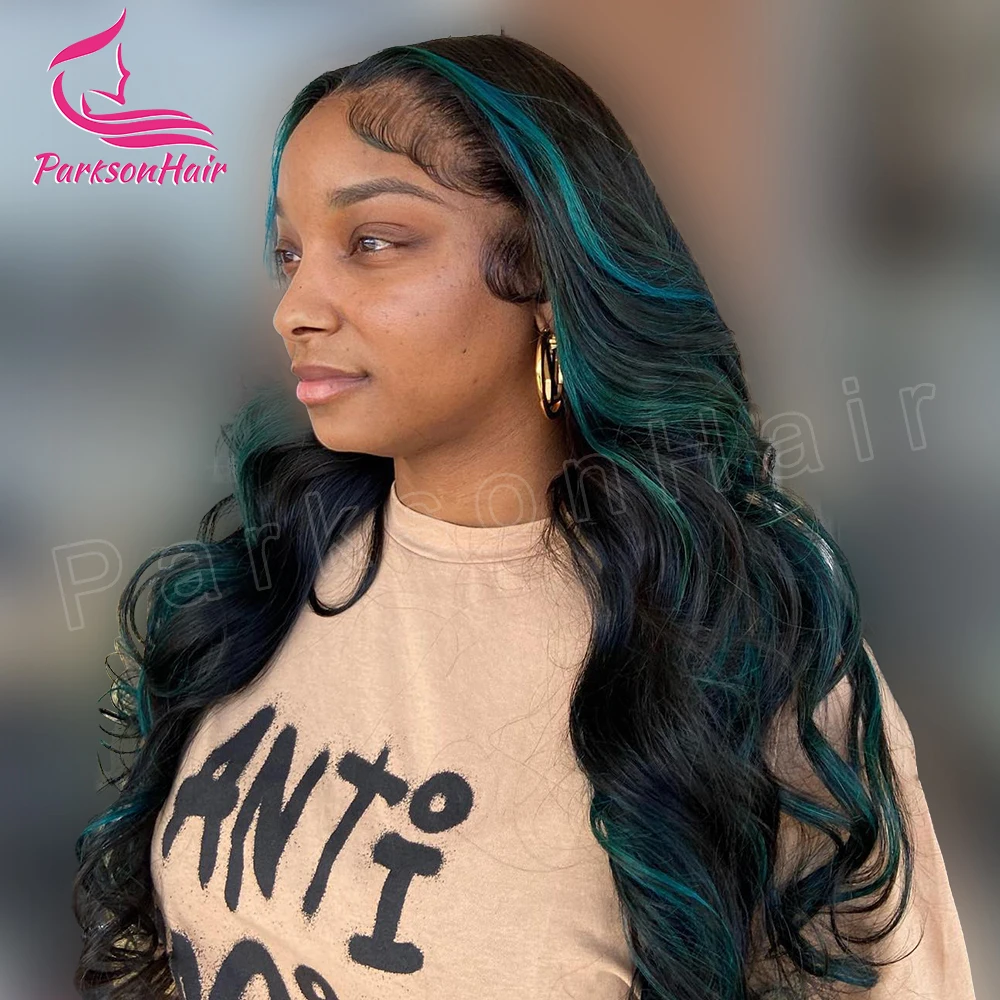Highlight With Blue Full Lace Wig Human HairBody Wave HD Lace Frontal Wig  Body Wave Lace Front 100% Human Hair Wigs for Women