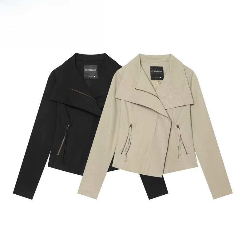 Fashionable Slim Fit Jacket Zipper Closure Short Style Polyester Fiber Long Sleeve Women's Outerwear Versatile Personality LA...