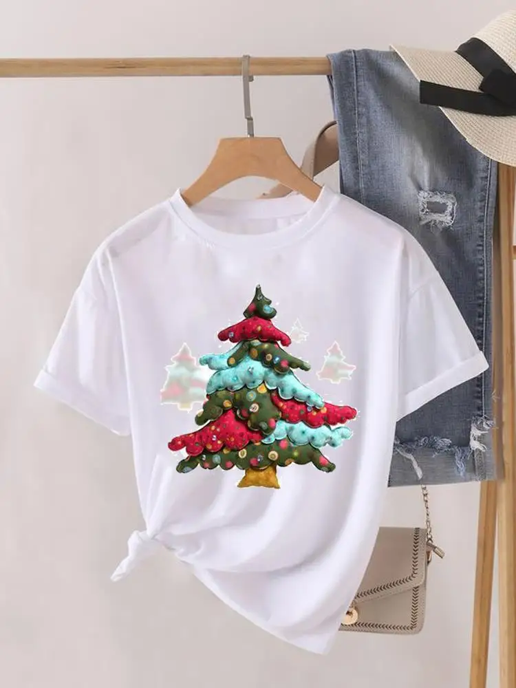 

Tree Watercolor Style 90s Print Women Tee Christmas Holiday Top Fashion Lady New Year Shirt Clothing Clothes Graphic T-shirt