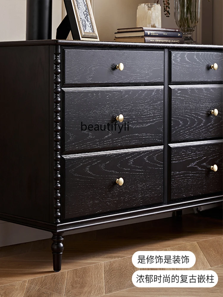

scn8617 French Retro Solid Wood Chest of Drawers Dressing Table American Retro Storage Cabinet Locker Bed Front Cabinet