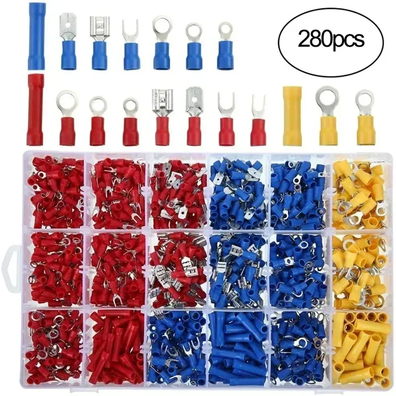 kit-de-280-pecas-sortidas-de-terminais-isolados-conectores-de-cabo-eletrico-terminais-de-crimpagem-terminais-de-anel-e-terminais-garfo