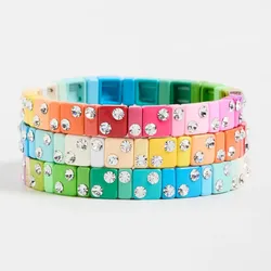 KKBEAD Enamel Tile Beads Strench Bracelets Set Gift Luxury Zircon Bracelet For Women Jewelry Colorful Pulseras