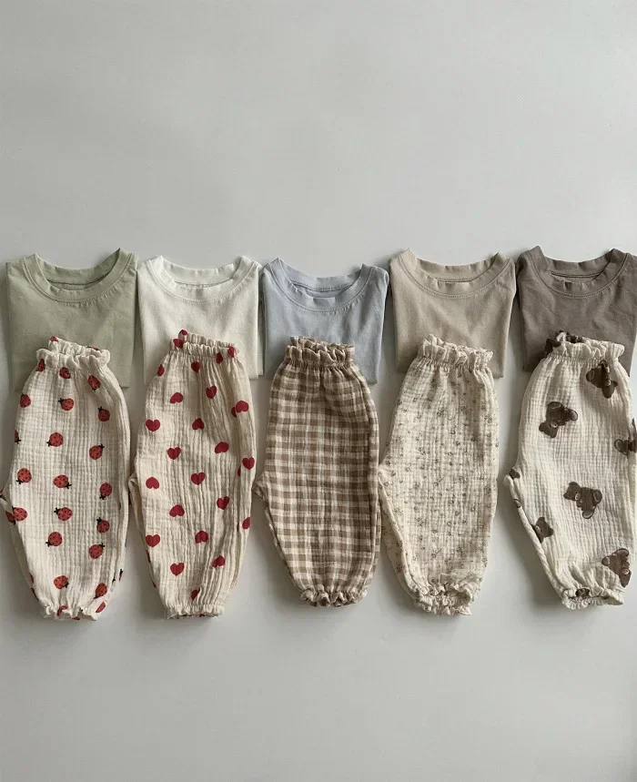Bio-Baumwoll-Musselin-Hosen für Babys, süße Capri-Hosen mit Muster, weiche, leichte Hosen für Neugeborene und Kleinkinder, für alle Jahreszeiten. – Detail 3