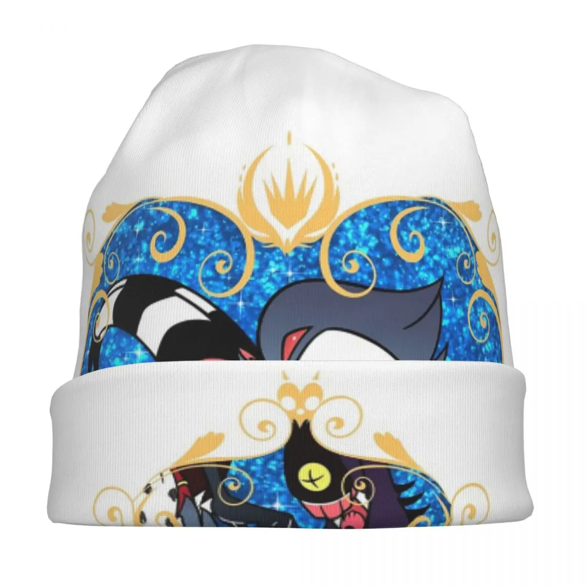 Helluva Boss Stolas And Blitzo إطار القلب قبعة محبوكة دافئة الهيب هوب بونيه قبعة الخريف الشتاء في الهواء الطلق قبعات حريمي للجنسين