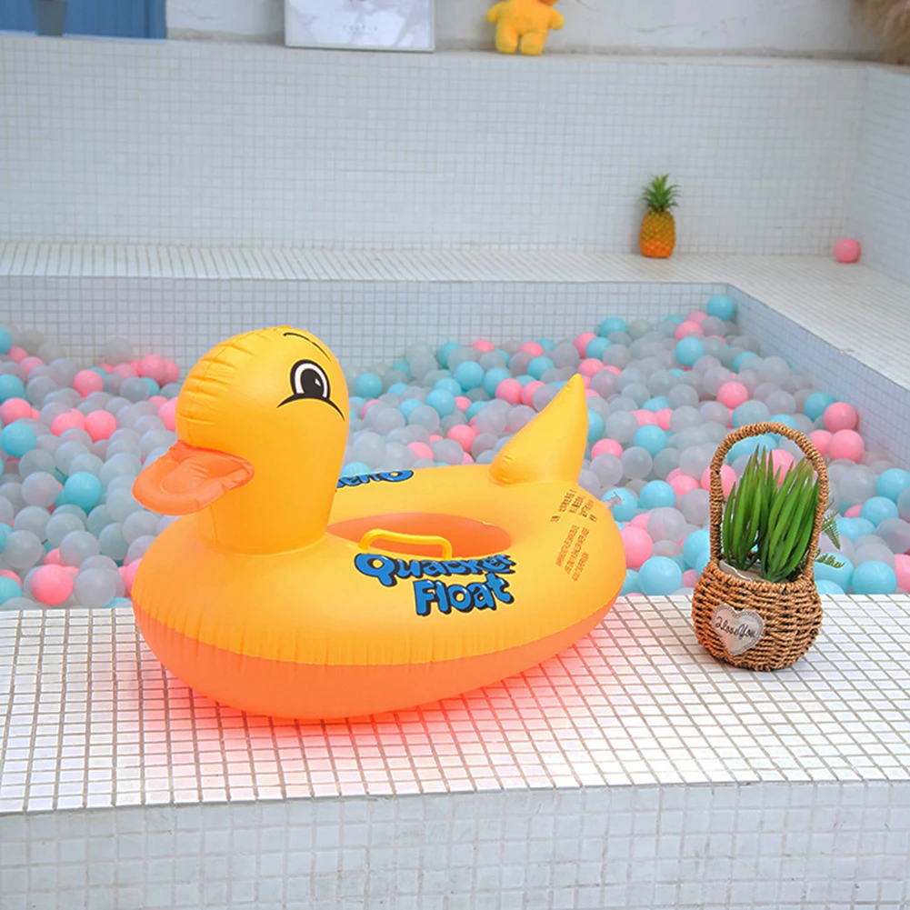 Inflatable Duck Swimming Ring with Handle Quacker Swimming Pool Ring PVC Duck Shaped Swim Circles Children Summer Party