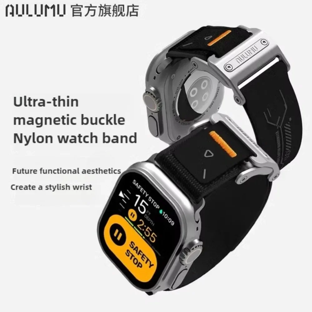 Aulumu A11 Mag Buckle Slim Band Designed For Apple Watch Band Ultra2/Series9 Soft Nylon Stainless Steel Magnetic Buckle Strap