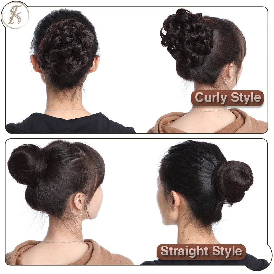 Tess 30g cabelo bun chignon 100% cabelo humano donut marrom loira headwear envoltório em elástico scrunchie encaracolado cor extensões de cabelo