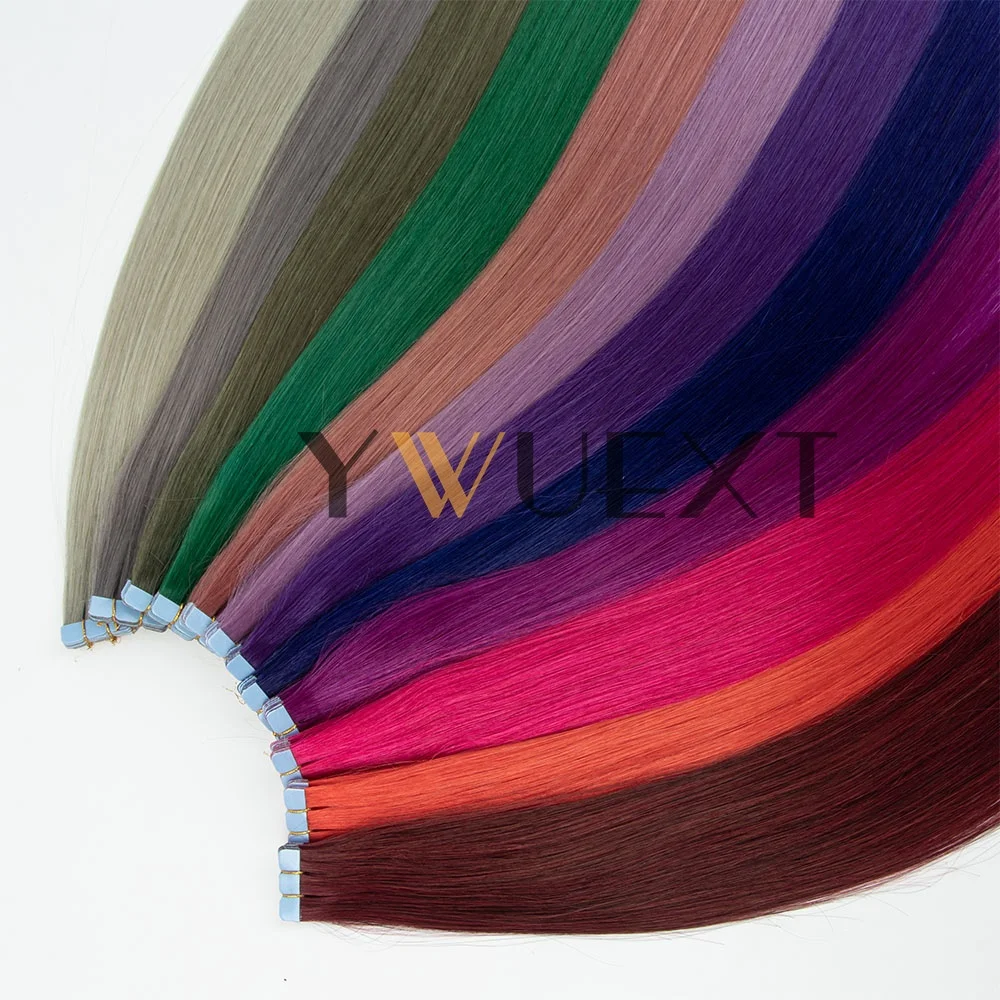 شريط صغير في الشعر البشري بألوان فاخرة 12-20 بوصة وصلات شعر شريطية طبيعية مستقيمة لتصفيفة الشعر في المخرج