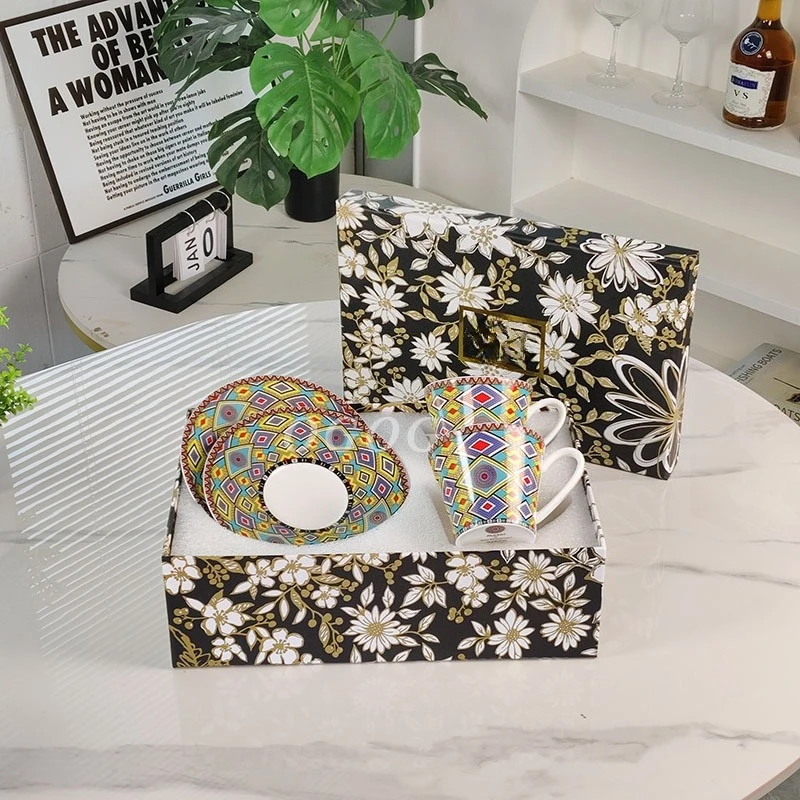 

Bone China Chinese Style Mug Cup Saucer Western Food Plate Home Ceramic Tableware Set