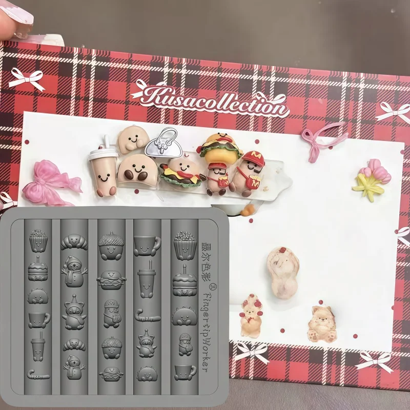 Niedliche Silikon-Nagelkunstform Cartoon-Plüschtier Pinguin Sandwich Burger Pommes Frites 3D-Dekoration Nagelkunstform – Detail 3