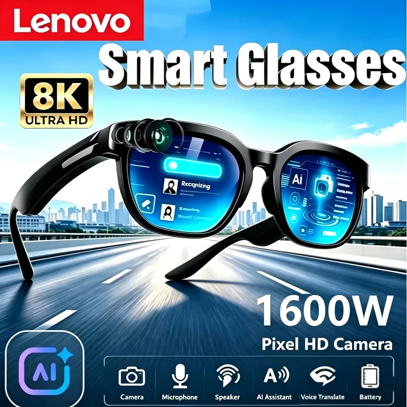 Lenovo 8K 1800MP AI Smart Glasses Hands-Free Calling AI Translation AI Chat Logging Music Playback Men Women Smart Sunglasses