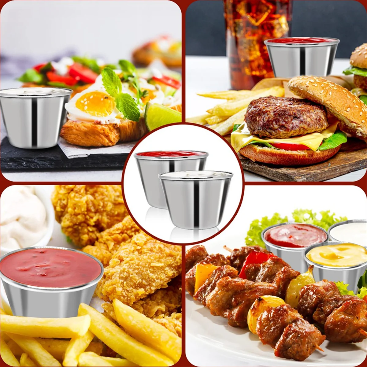 50 Pcs Metal Sauce Cups 2.5oz Ramekins, Stainless Steel Dipping Sauce Cups Metal Condiment Container Reusable