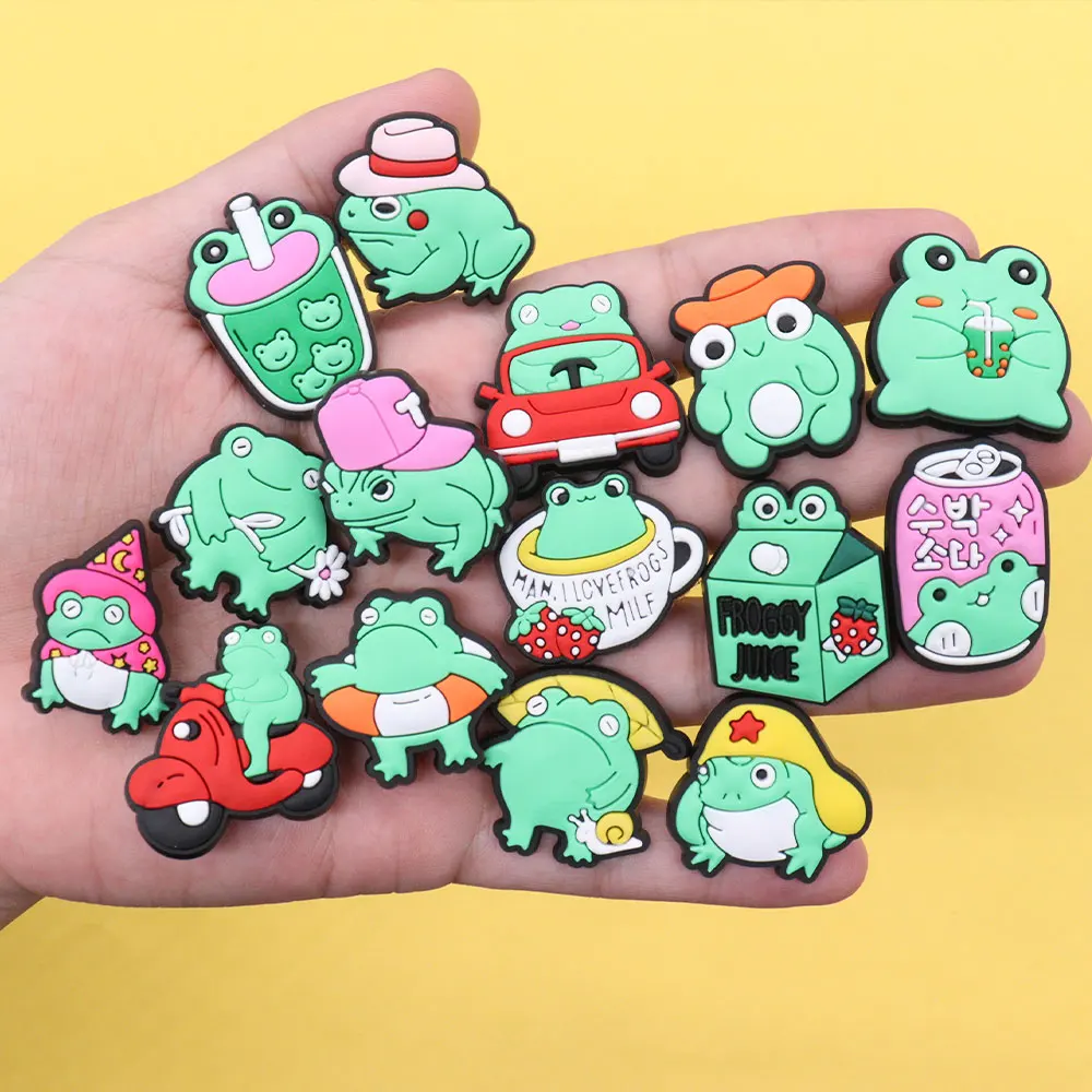 New Arrival 1-15Pcs Lovely Frog Animal PVC Kids Shoes Button Funny Garden Sandals Charms Accessories Fit Wristband