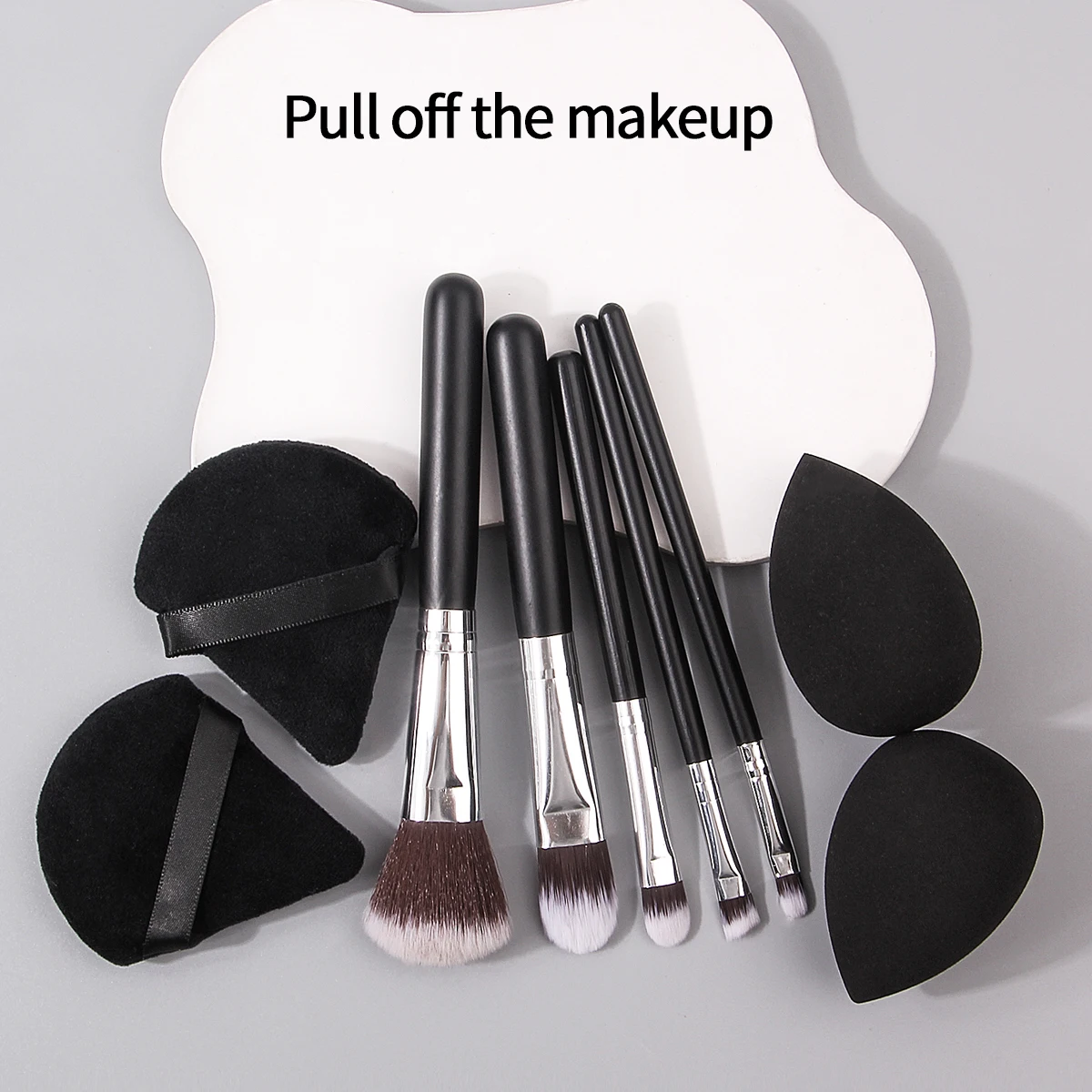 9PCS Makeup brush set, loose powder brush, eyeshadow brush, makeup set brush + non-sticking powder sponge egg powder puff