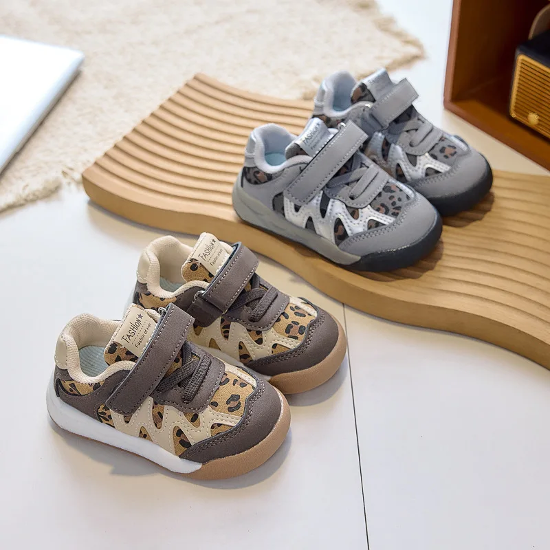 Leopard Print Fashion Sneakers Children Fashion Casual Kids Platform Sports Striped Shoes Low Comfortable Vulcanized Sneakers