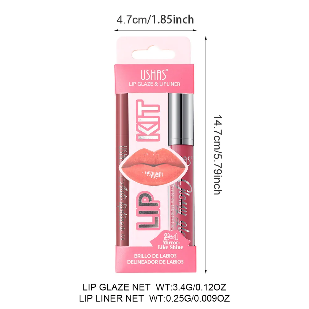 2In1 Lipstick Set Makeup Lip Glize & Lip Linze Lasting Cosmetics Nude Brown Contour Lipliner Water Mirror Moisturizing Lipgloss